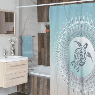Rideaux De Douche Tortue de style plage et mandala maritime côtier