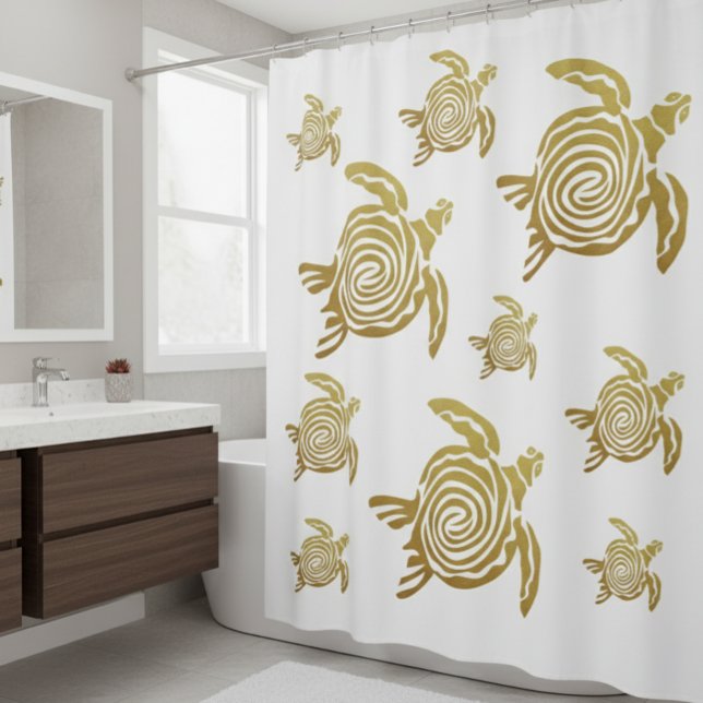 Rideaux De Douche Tortue marine d'or Nautical (Créateur téléchargé)