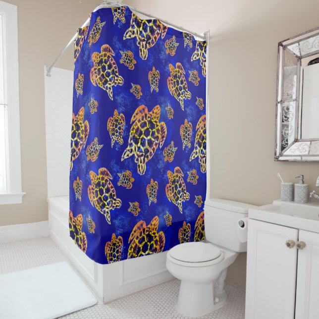 Rideaux De Douche Tortues marines Batik Art Africain (En situation)