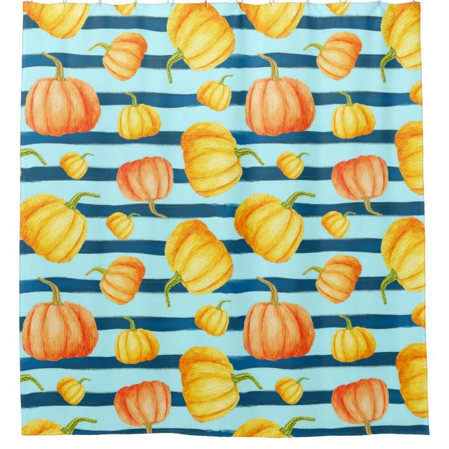 Rideaux De Douche Tour de Citrouille orange. Pat aquarelle transpare (Devant)