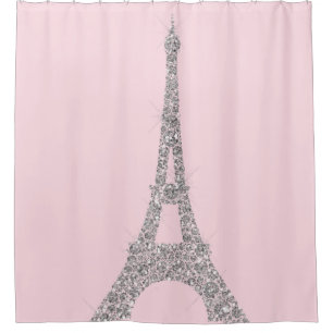 Rideaux De Douche Tour Eiffel Paris Cristaux Swarovski rose argent