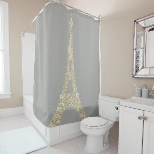 Rideaux De Douche Tour Eiffel Paris Faux Glam Cristaux Gris Or