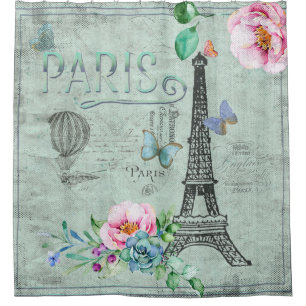 Rideaux De Douche Tour-Fleur-Floral-Cru-Roses de Paris-Eiffel