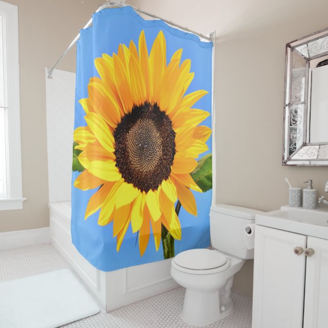 Rideaux De Douche Tournesol jaune contre soleil sur ciel bleu - été (En situation)