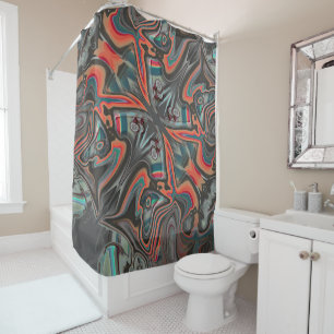 Rideaux De Douche traces de gris, corail vivant et cyanStain