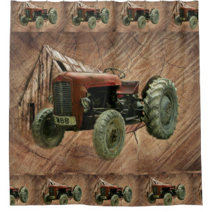 Rideaux De Douche Tracteur rouge vintage Rustic Barn Shop