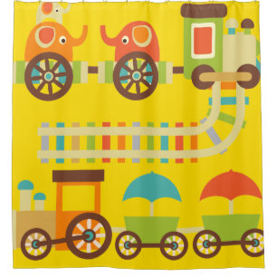Rideaux De Douche Trains De Cirque Colorés Pour Enfants Avec Eléphan