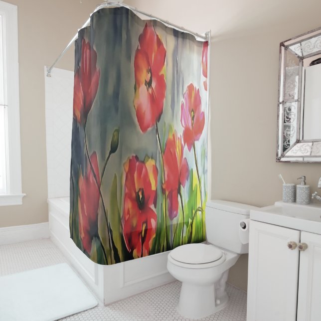 Rideaux De Douche "Tranquil Buds Blowing In the Wind Painting (En situation)