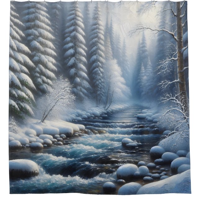Rideaux De Douche "Tranquille Rivière d'hiver" (Devant)