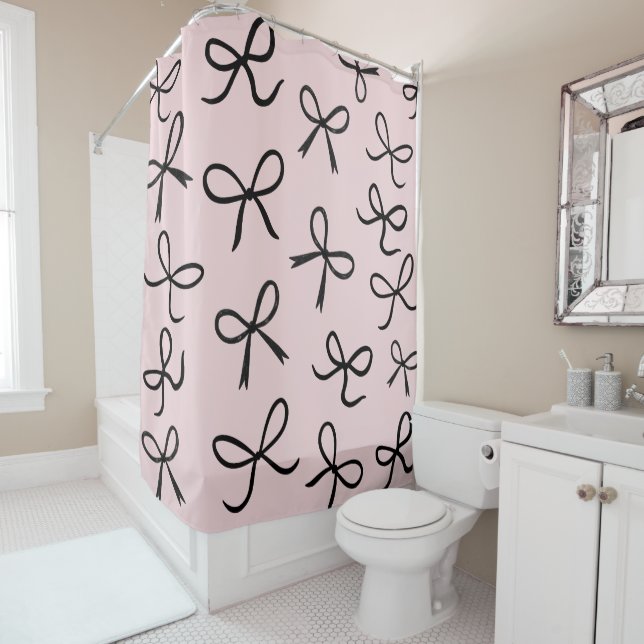 Rideaux De Douche Trendy Cute Little Black Bows Rose (En situation)