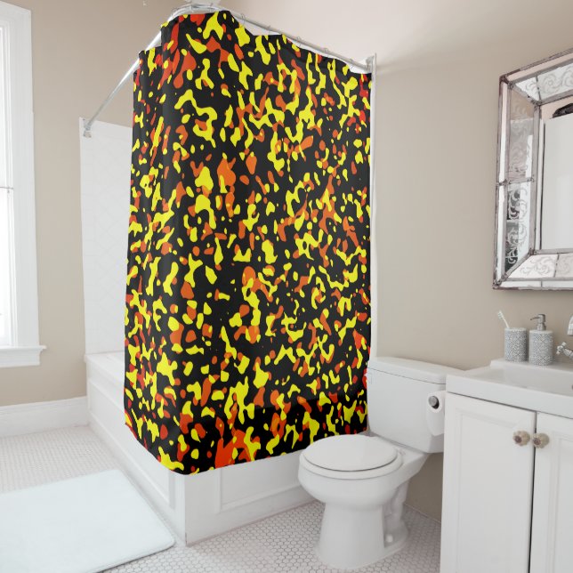 Rideaux De Douche Trendy Yellow and Orange Camouflage Pattern (En situation)