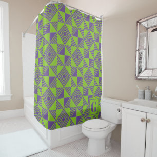 Rideaux De Douche Triangle carré Monogramme vert géométrique violet