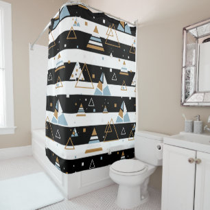 Rideaux De Douche Triangles colorés en bandes noires Conception géom