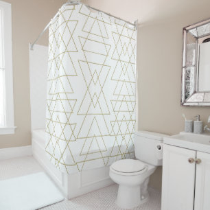 Rideaux De Douche Triangles Dorés Chic Blanc Glamour Moderne