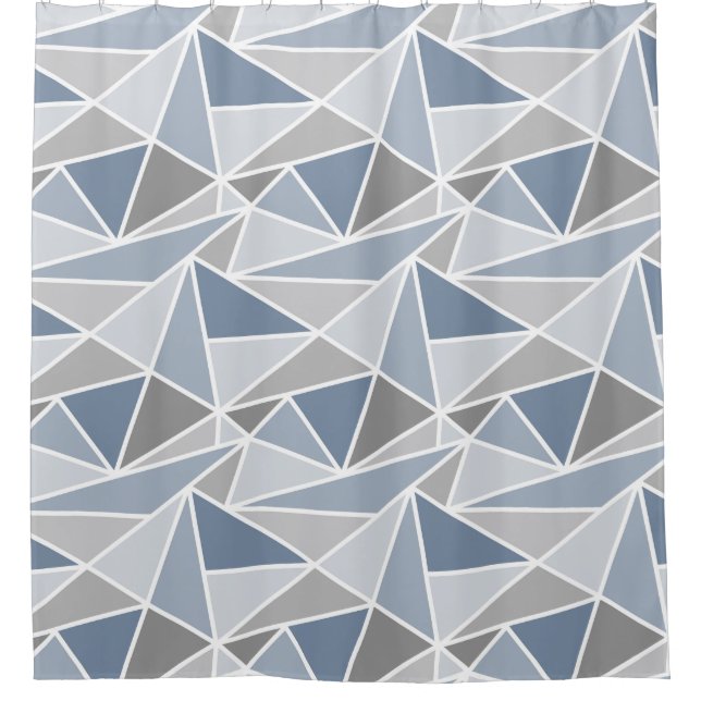 Rideaux De Douche Triangles géométriques, bleu ardoise et gris (Devant)