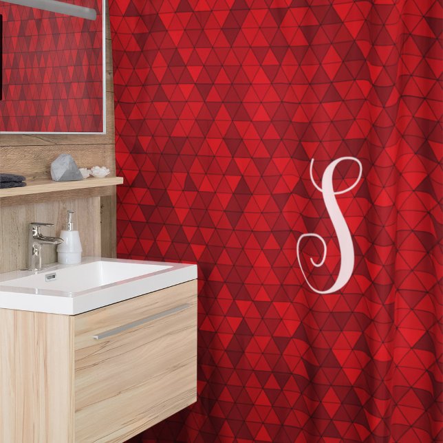 Rideaux De Douche Triangles géométriques rouges modernes Monogramme  (Créateur téléchargé)