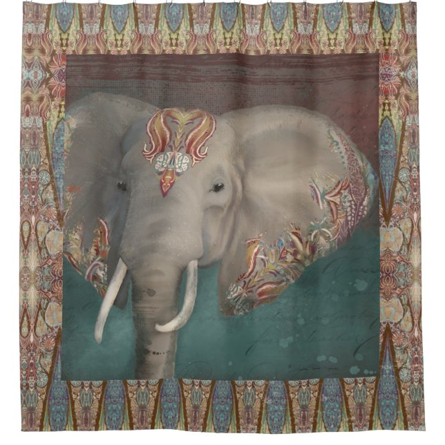 Rideaux De Douche Tribal Kashmir Kani Motif Elephant Boho Bohemian (Devant)