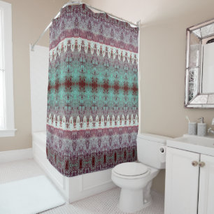 Rideaux De Douche Tribal Western Motif Turquoise Vache Taureau Pays