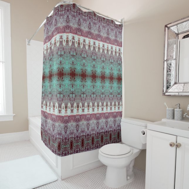 Rideaux De Douche Tribal Western Motif Turquoise Vache Taureau Pays (En situation)
