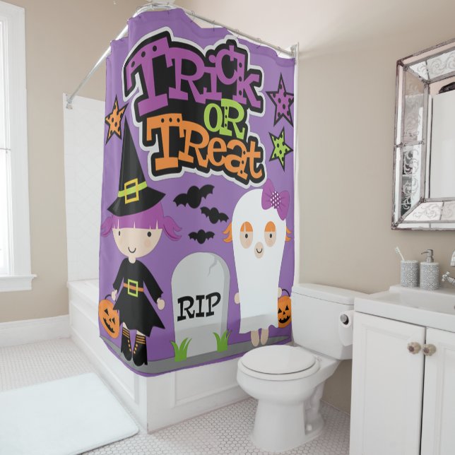 Rideaux De Douche Trick or Treat Little Witch and Ghost (En situation)