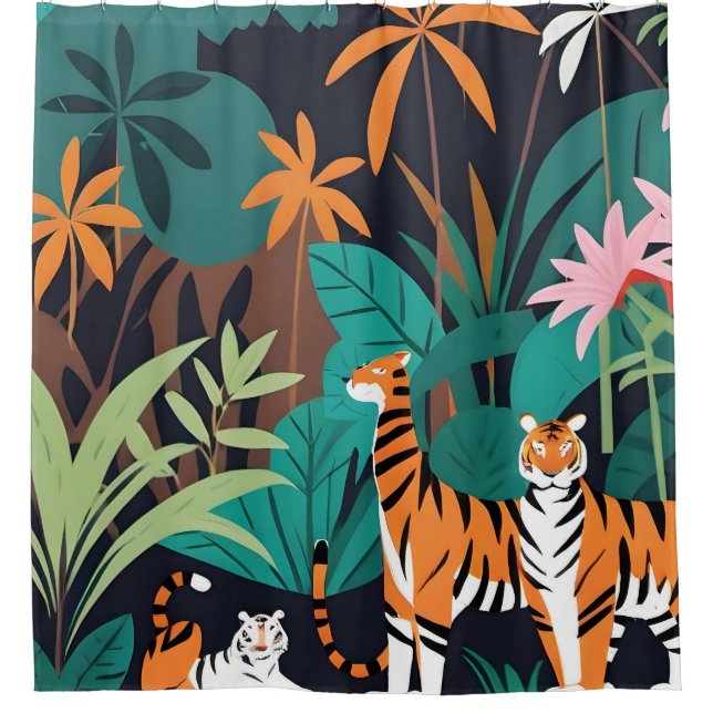 Rideaux De Douche Trio de tigres tropicaux (Devant)