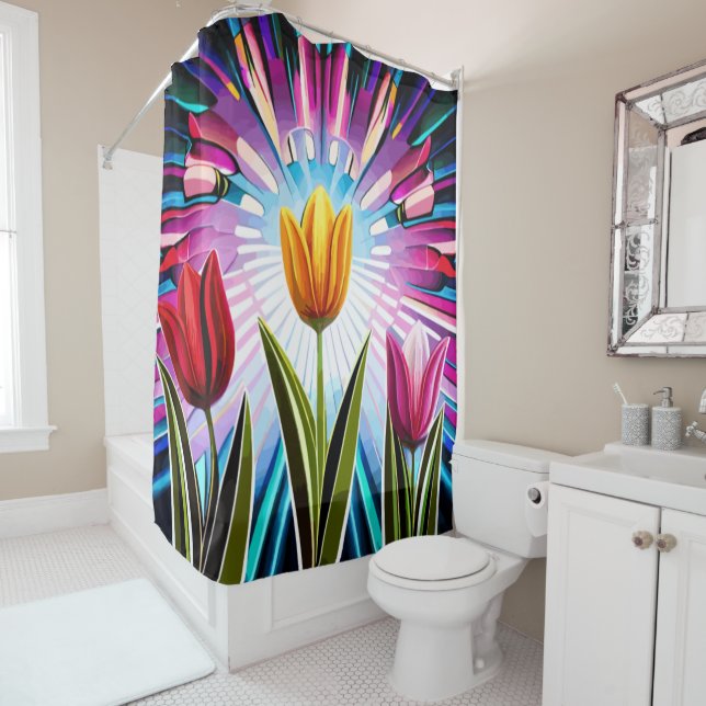 Rideaux De Douche Trio de tulipes : Une explosion de beauté printani (En situation)