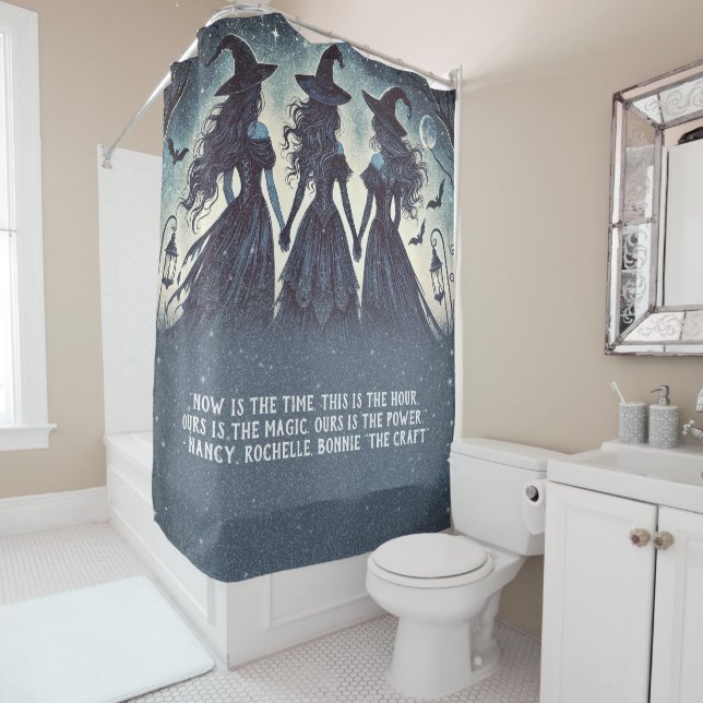 Rideaux De Douche Trois sorcières à la nuit étoilée Halloween (En situation)