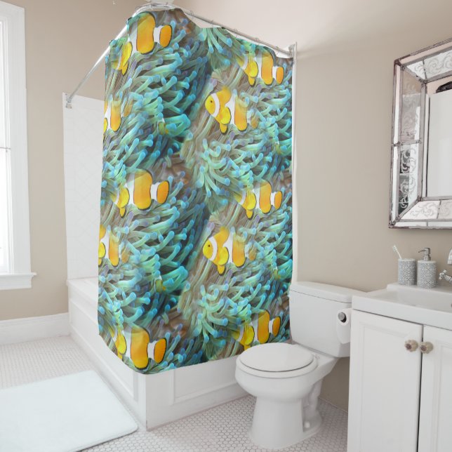 Rideaux De Douche Tropical Clownfish Poisson Plage Ocean Douche ride (En situation)