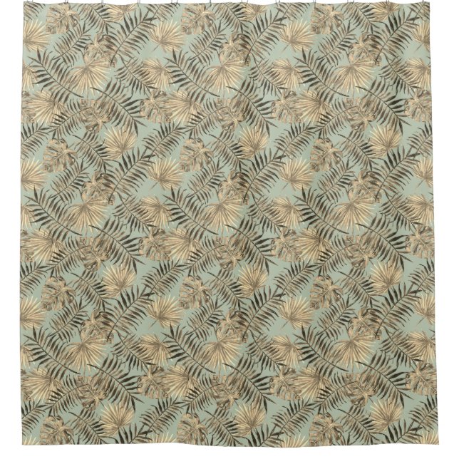 Rideaux De Douche Tropical Palm Tree Feuille Motif Vert Or (Devant)