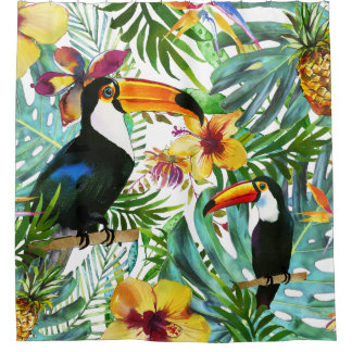 Rideaux De Douche Tropical Toucan Paradise Palm Pineappy Moderne