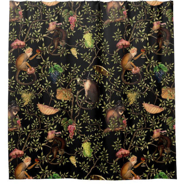 Rideaux De Douche Tropical Vintage Monkey Gardenparty Chinoiserie (Devant)