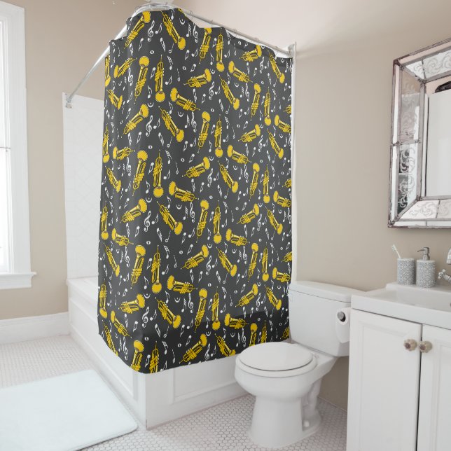 Rideaux De Douche Trumpet Music Notes Motif (En situation)