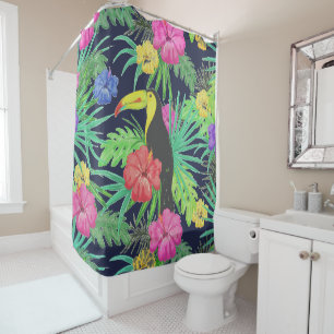 Rideaux De Douche Tucan tropical et forêt tropicale Feuille