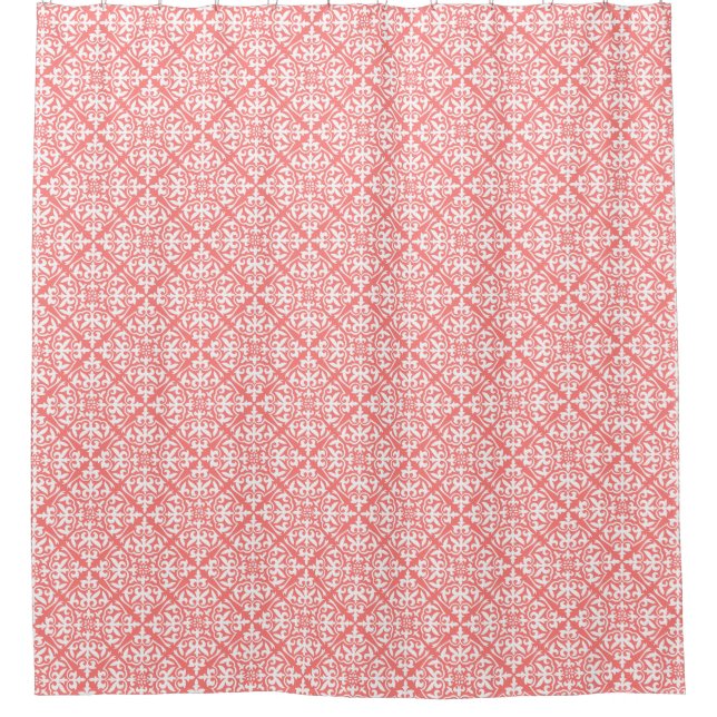 Rideaux De Douche Tuiles marocaines - corail rose et blanc (Devant)