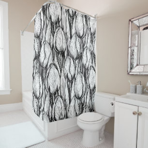 Rideaux De Douche Tulipes en noir et blanc