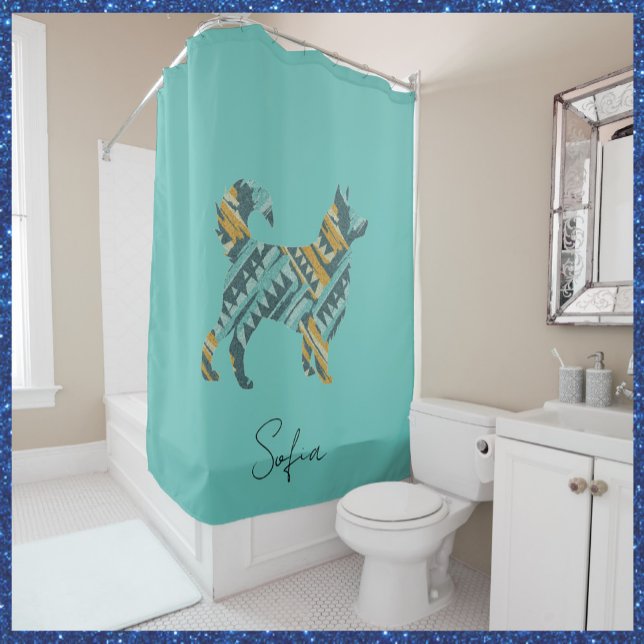 Rideaux De Douche Turquoise Abstraite et chien d'or (Créateur téléchargé)