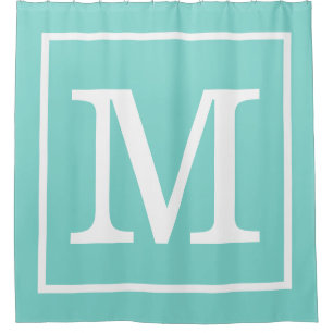 Rideaux De Douche Turquoise Aqua Blanc Cadre XL Monogramme Initiale