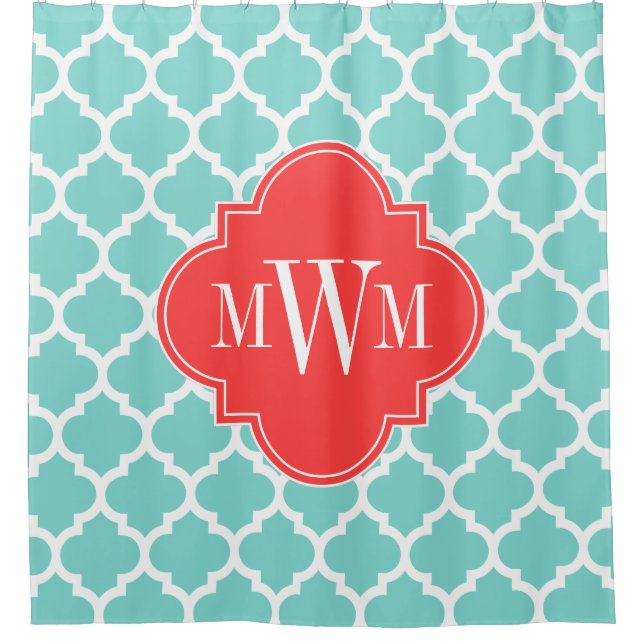Rideaux De Douche Turquoise Aqua Marocain #5 Rouge Corail 3I Monogra (Devant)