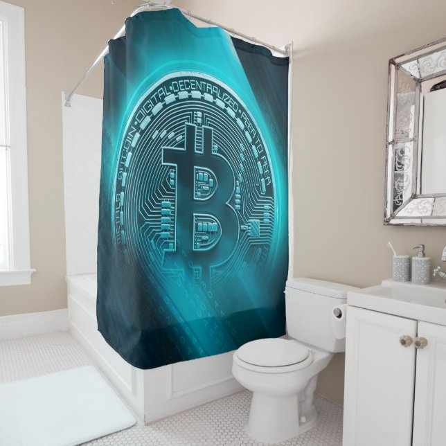 Rideaux De Douche Turquoise Bitcoin Cryptomonnaie BTC Blockchain (En situation)