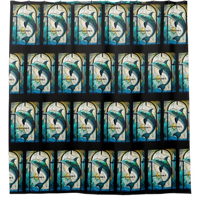 Rideaux De Douche Turquoise bleu dauphin look de verre tendu (Devant)