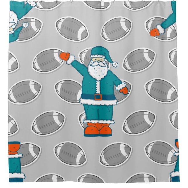 Rideaux De Douche turquoise bleu orange noël santa claus basketball (Devant)