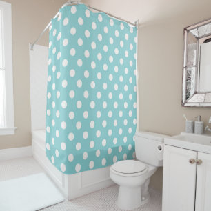 Rideaux De Douche Turquoise Bleu & Points Blancs Point