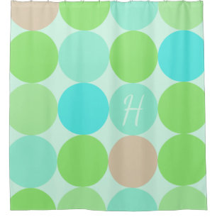 Rideaux De Douche Turquoise Bleu Vert & Cercles Orange Monogramme