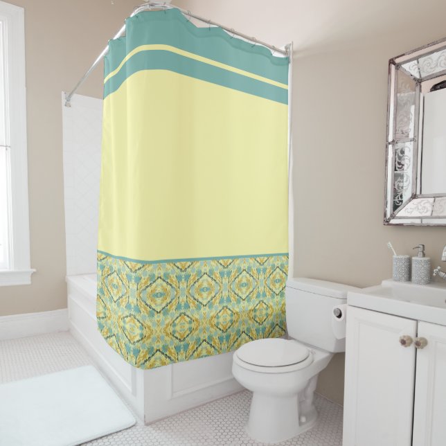 Rideaux De Douche Turquoise et Motif citron (En situation)