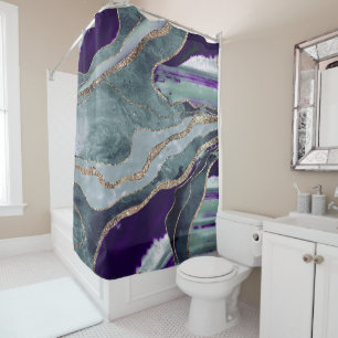 Rideaux De Douche Turquoise marbre violet Agate or Parties scintilla