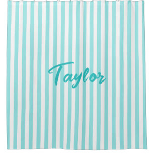 Rideaux De Douche Turquoise pâle et rayure de bonbon blanc