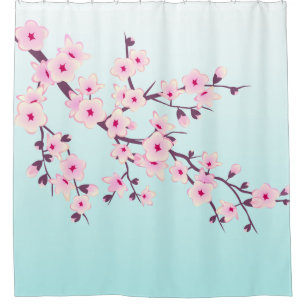 Rideaux De Douche Turquoise rose de fleurs de cerisier