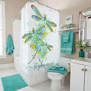 Rideaux De Douche Turquoise Splatter Dragonfly personnalisée