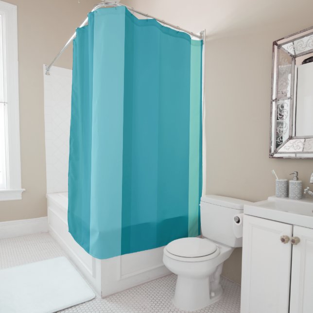 Rideaux De Douche Turquoise turquoise et rayures Aqua (En situation)