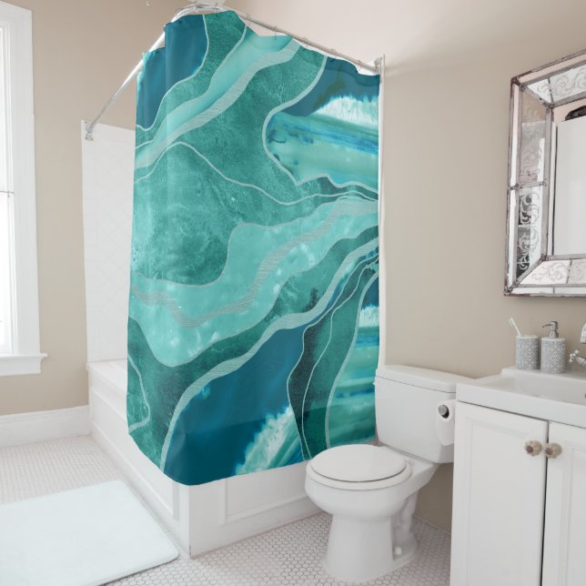 Rideaux De Douche Turquoise Turquoise molle Marbre Agate Glam #1 #dé (En situation)